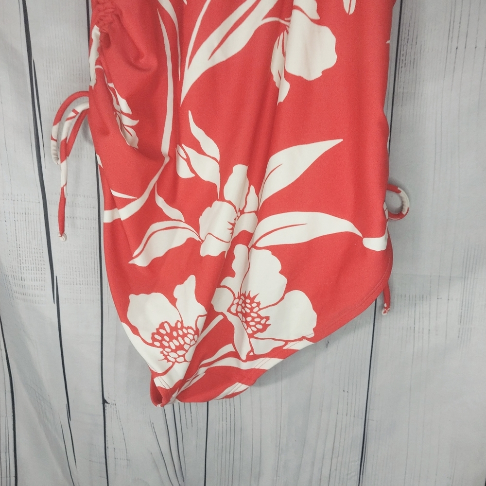 Kona Sol Cinched Sides One Piece Modest Tropical Floral Print Swimsuit - Picture 7 of 9